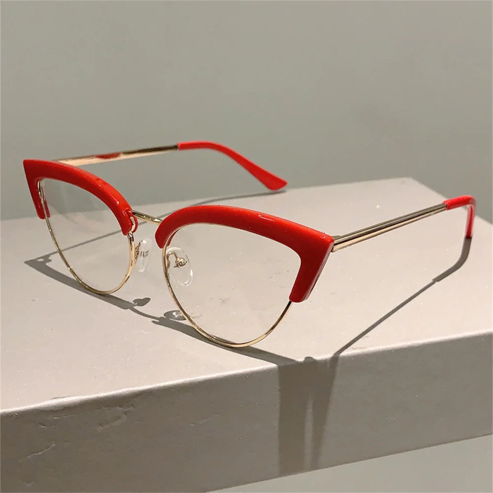 2024 Vintage Cat Eye Anti Blue Light Glasses New Stylish Semi Metal Rim Women Eyewear Trendy Brand Design Computer Eyeglasses