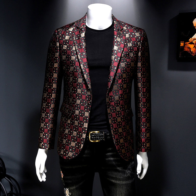 2022 Brand Men Blazer Personality Wild Men's Suit Jacket High Quality Fashion Plaid Print Slim Fit Warm Blazer Coat Male 5XL 6XL