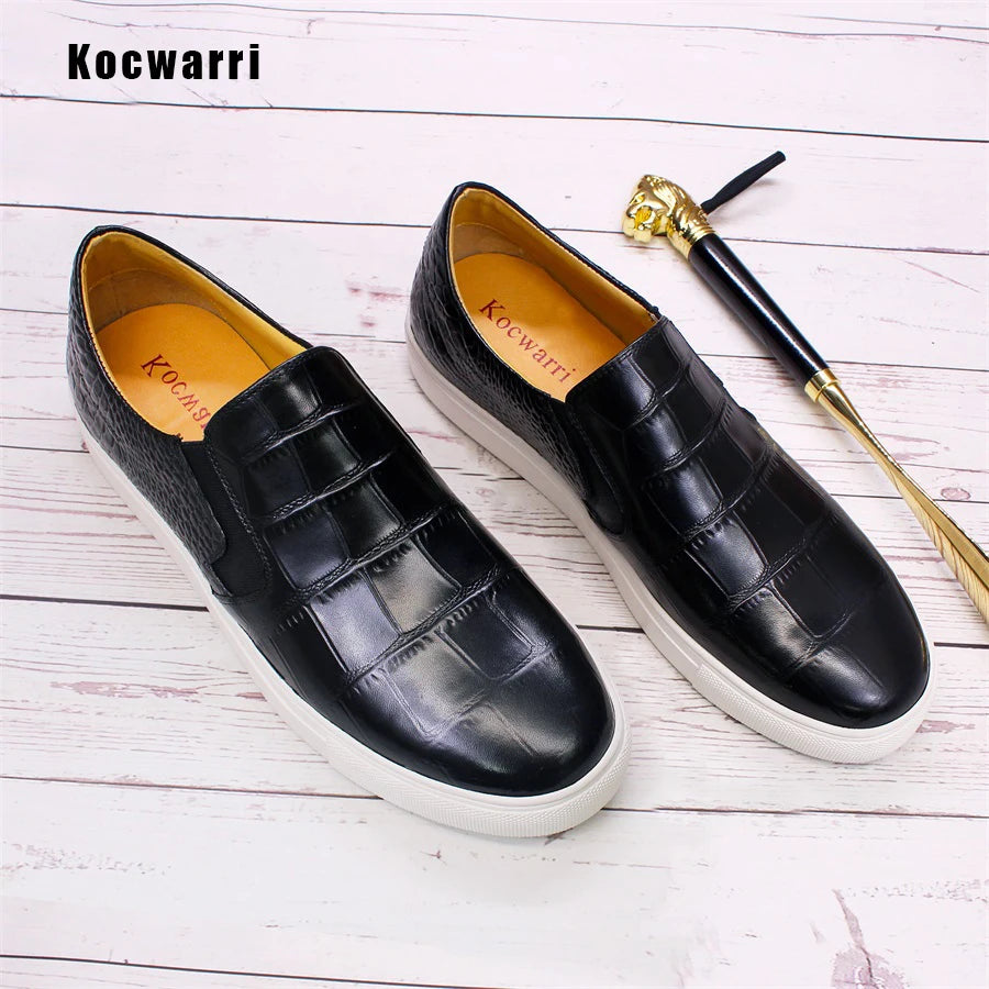 Men's genuine leather shoes casual comfortable handmade shoes mesh pattern non-slip slip-on loafers dating party flat men shoes