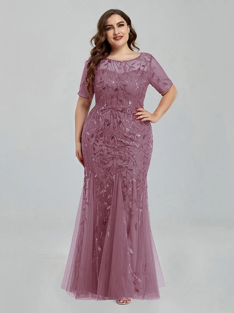 Women Plus Size Long Dresses 2023 New Summer Formal Luxury Lace Sequin Chic Elegant Turkish Wedding Evening Party Prom Clothing