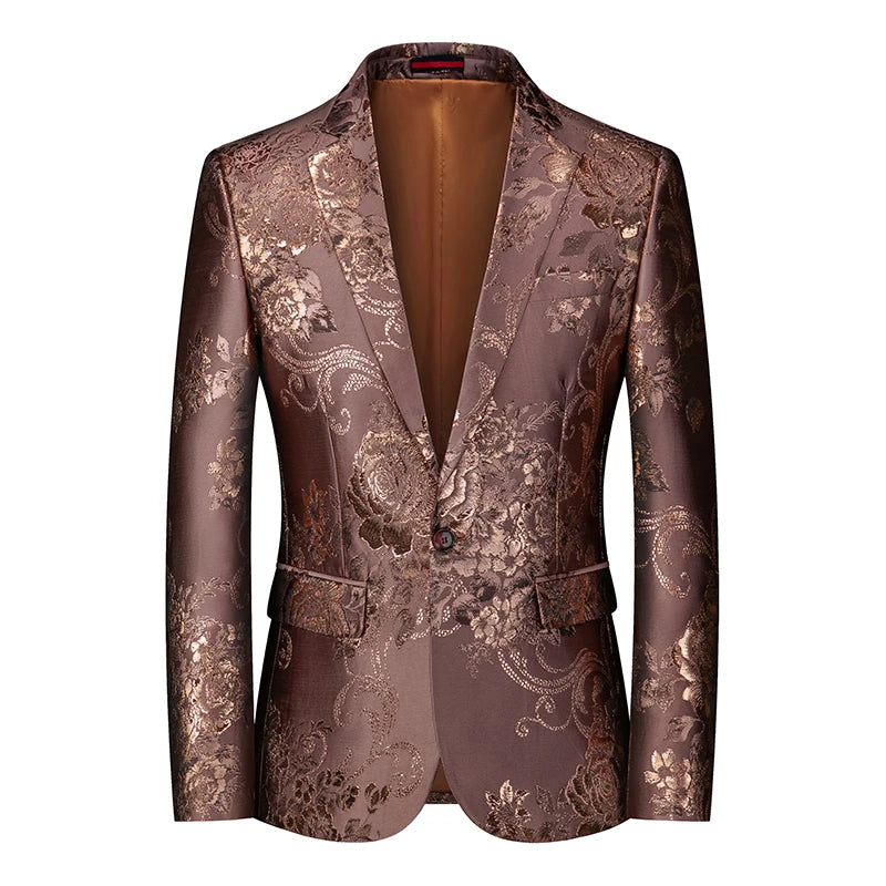 2023 Fashion New Men's Casual Boutique Business Wedding Host Slim Bronzing Suit Flower Jacket Dress Blazers Coat