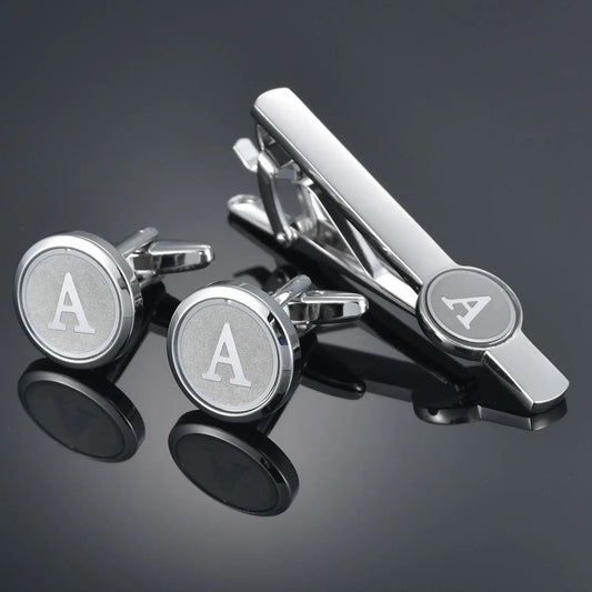 High Quality Letter A-Z men's French cufflinks tie clip set fashion shirt cufflinks