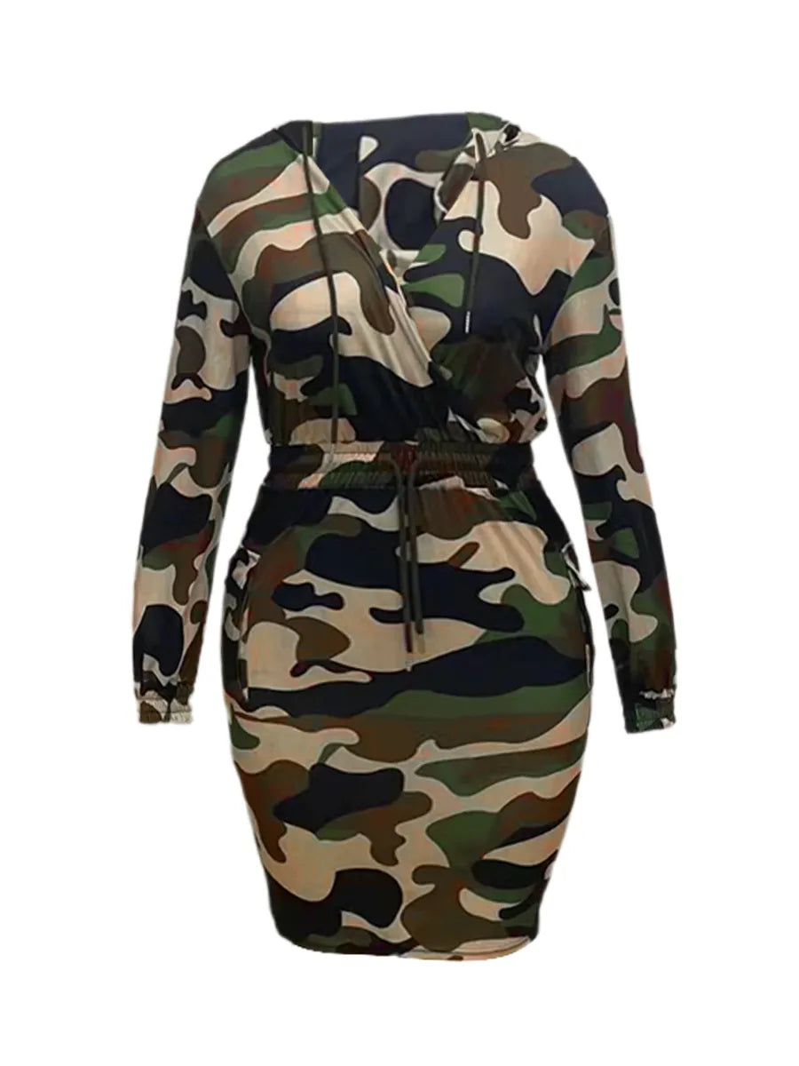 LW Plus Size Camo Print Side Pocket Cargo Dress