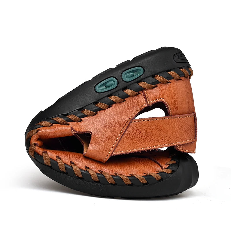 2023 Leather Sandals Men Breathable Summer Shoes Man Waterproof Outdoor Men Sandals Antiskid Beach Sandals Hollow Shoes Footwear