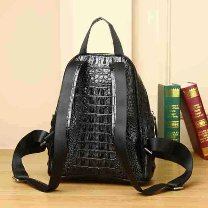 Fashion Real Cowhide leather backpack High quality crocodile patterned women's backpack balck Women's bag