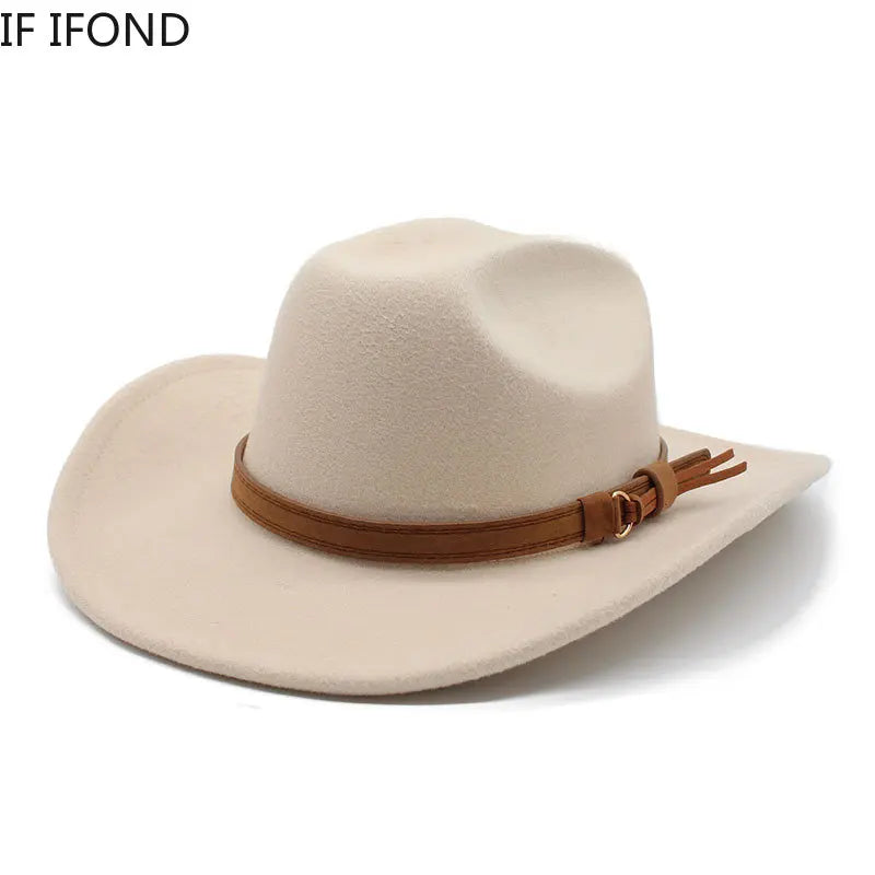 Winter Autumn Men's Western Women Cowboy Hat For Gentleman Lady Cowgirl Jazz Hat Wide Brim Felt Fedora Hat Sombrero Hombre