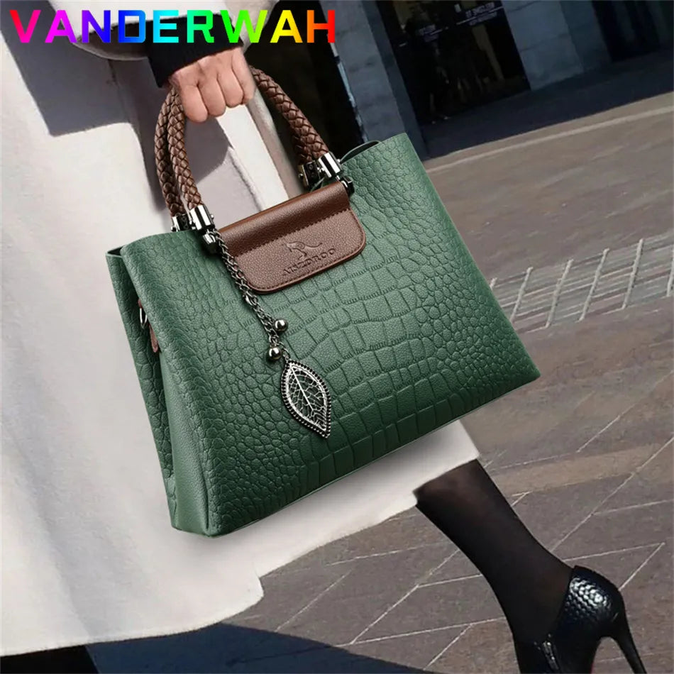 Genuine Brand Leather 3 Layers Alligator Crossbody Bag for Women Female Shoulder Messenger Sac Luxury Designer Ladies Handbags