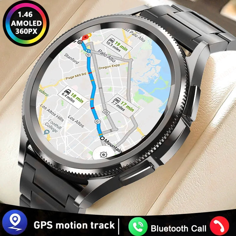 GPS Sports Smartwatch Men 1.43 Inch AMOLED HD Screen GPS Fitness Tracker Health Monitoring Waterproof Bluetooth Call Smart Watch