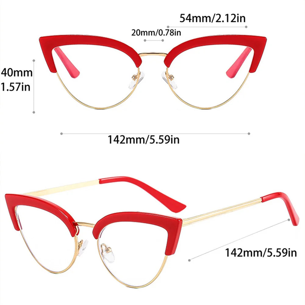 2024 Vintage Cat Eye Anti Blue Light Glasses New Stylish Semi Metal Rim Women Eyewear Trendy Brand Design Computer Eyeglasses