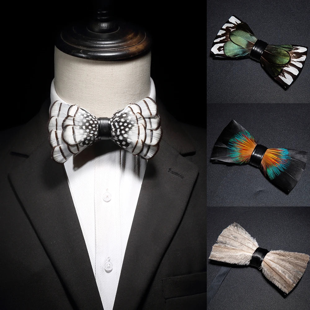 JEMYGINS New Design Men's Wedding Bow Tie Fashion Handmade Feather BowTie Gift for Birthday Party Men Bow Tie Suit Accessories