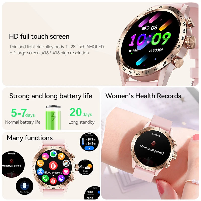 LIGE 1.28 inch AMOLED Screen Smart Watch For Women Wireless Call Connect Phone Health Monitor Waterproof Sport Ladies Smartwatch