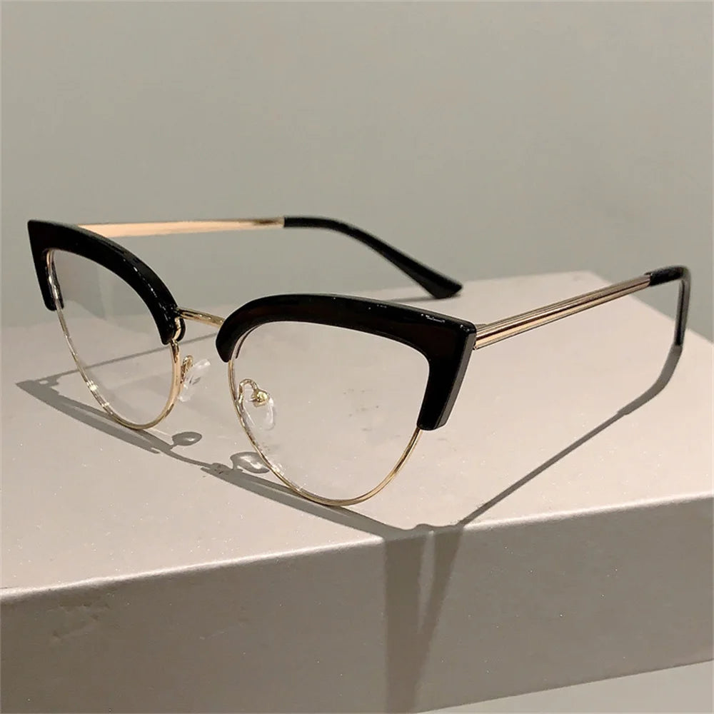 2024 Vintage Cat Eye Anti Blue Light Glasses New Stylish Semi Metal Rim Women Eyewear Trendy Brand Design Computer Eyeglasses