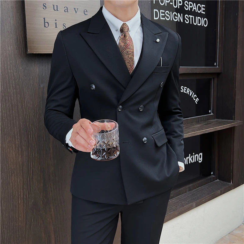 (Jacket+Vest+Pants) 7XL Design Men Suits Business Costume Homme Wedding Dress Groom Tuxedo Slim Fit Prom Double Breasted Blazers