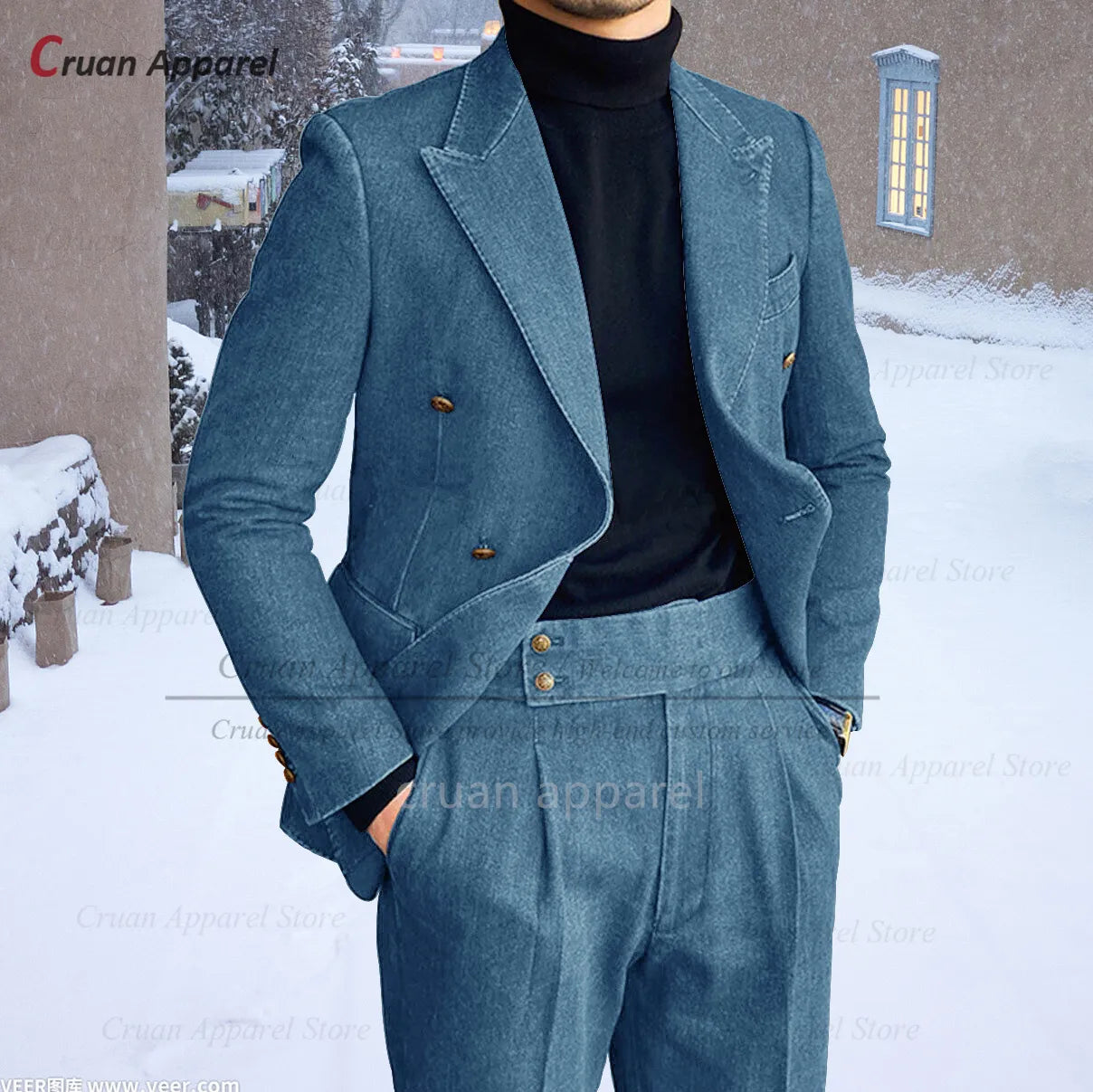 Newest Denim Fabric Suit Sets For Men Casual Activities Fashion Outfits Homecoming Male Daily Costumes Jacket Pants 2 Pieces