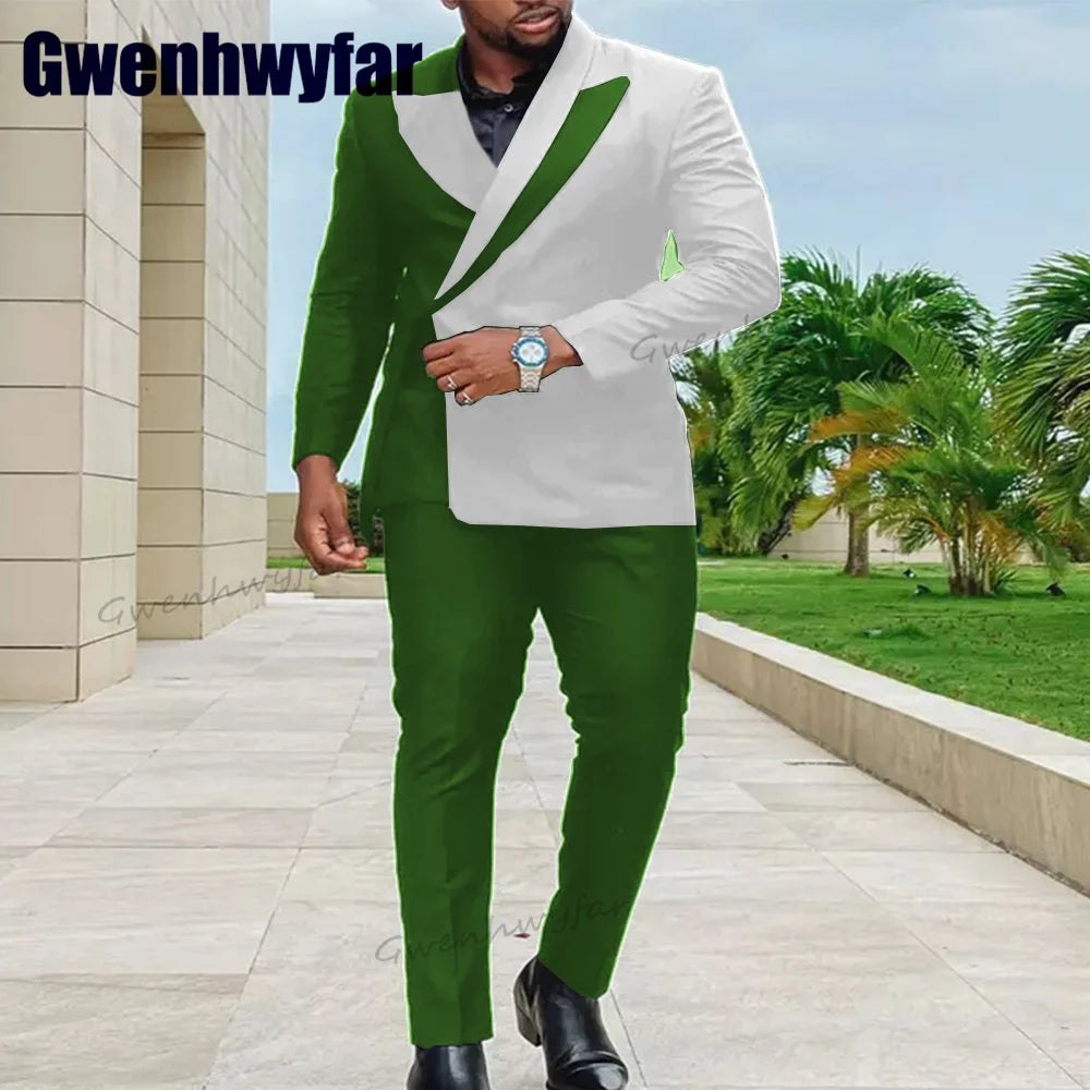 Gwenhwyfar Luxury Men Suits Slim Fit Peak Lapel Blazer Sets Pants 2023 New 2 Piece Set Prom Suit Tuxedo Wedding Evening Dresses