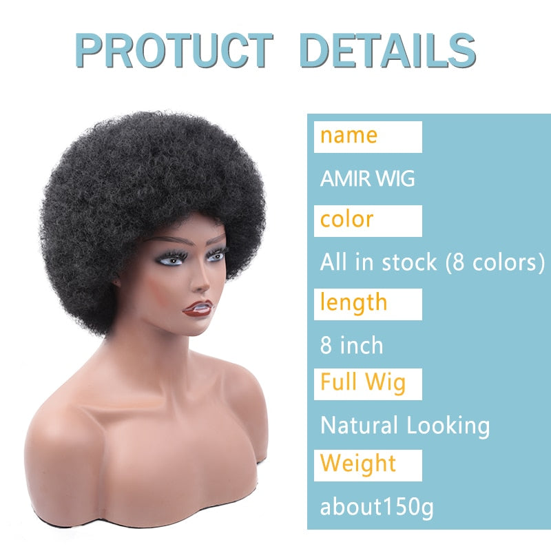 Synthetic Afro Wig Short Fluffy Hair Wigs for Black Women Kinky Curly Hair for Party Dance Cosplay Wigs with Bangs