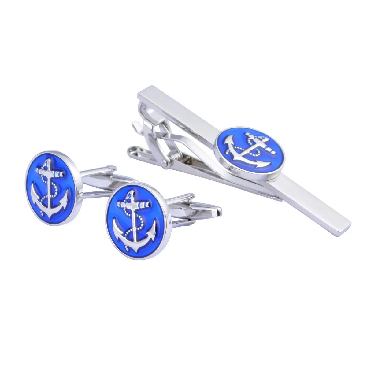 Fashion New French Style Cufflinks Blue Black Gold Color Anchor Cuff Links Tie Clip Business Cocktail Party Men's Accessories