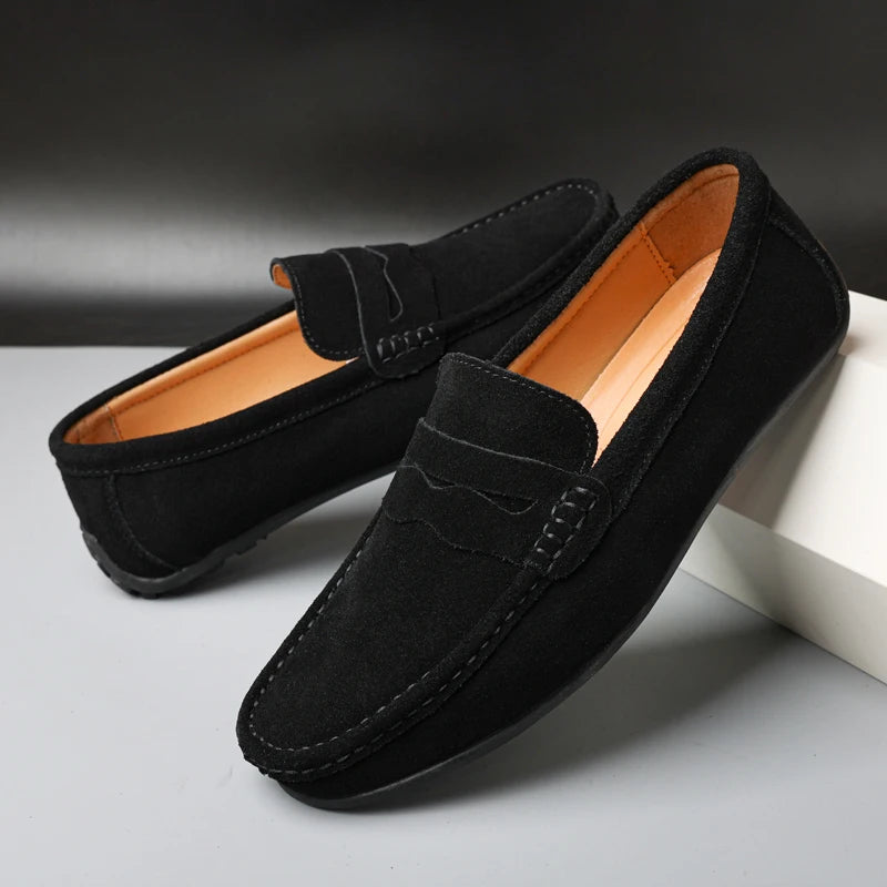 Cow Suede Slip On Men's Loafers Super Soft Genuine Leather Shoes For Men Plus Size 38-47 Driving Shoe Men Flats Casual Footwear