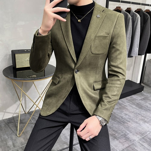 2023 Hombre Suit Leather Jacket Men Terno Masculino Men Clothing Deerskin Leather Jacket Blazer Men Casual Slim Blazer 6 Color