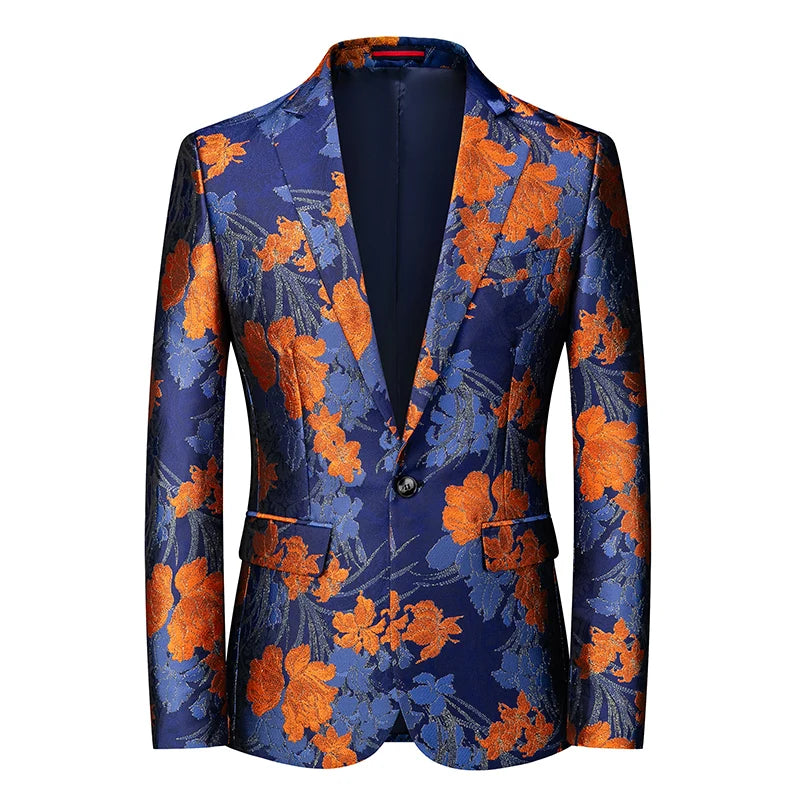 2023 Fashion New Men's Casual Boutique Business Wedding Host Slim Bronzing Suit Flower Jacket Dress Blazers Coat