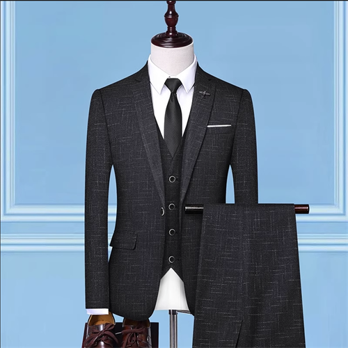 (Blazer +Pants + Vest ) Fashion Men Boutique Plaid Suit 3 Piece Blue / Black New Men's Business Dress Male Slim Fit Clothing