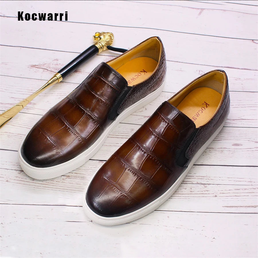 Men's genuine leather shoes casual comfortable handmade shoes mesh pattern non-slip slip-on loafers dating party flat men shoes