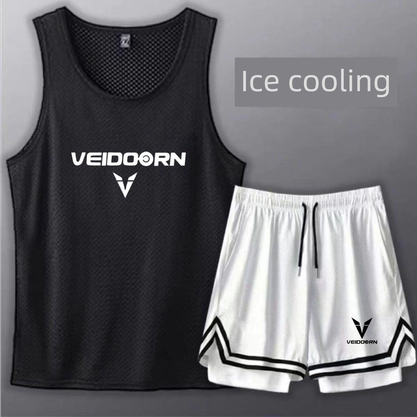 Fitness Clothes Men's Quick-Drying Ice Silk Short Sleeve Sports Set Summer T-shirt Basketball Suit Training Vest Running Clothes