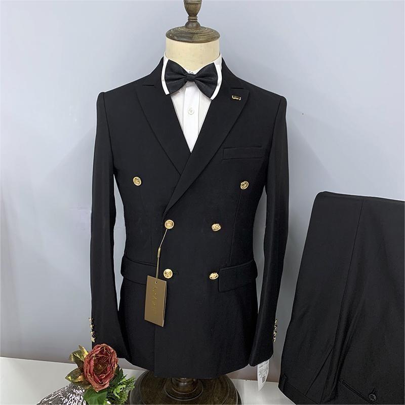 2023 Formal Business 2 Pieces Mens Suit Brown Tuxedos Double-breasted  Metal Jacket for Wedding Groom(Blazer+Pants)