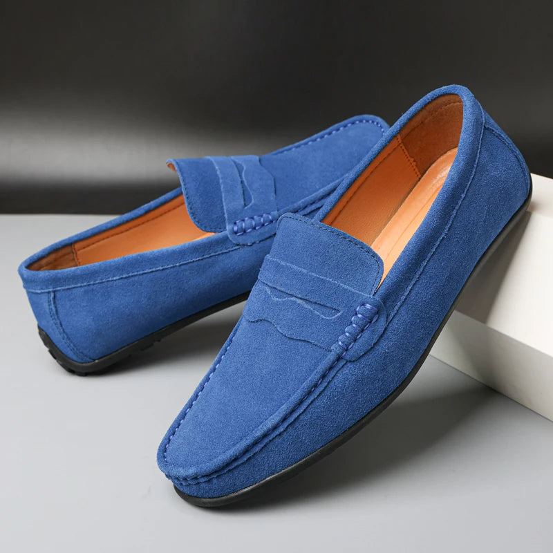 Cow Suede Slip On Men's Loafers Super Soft Genuine Leather Shoes For Men Plus Size 38-47 Driving Shoe Men Flats Casual Footwear