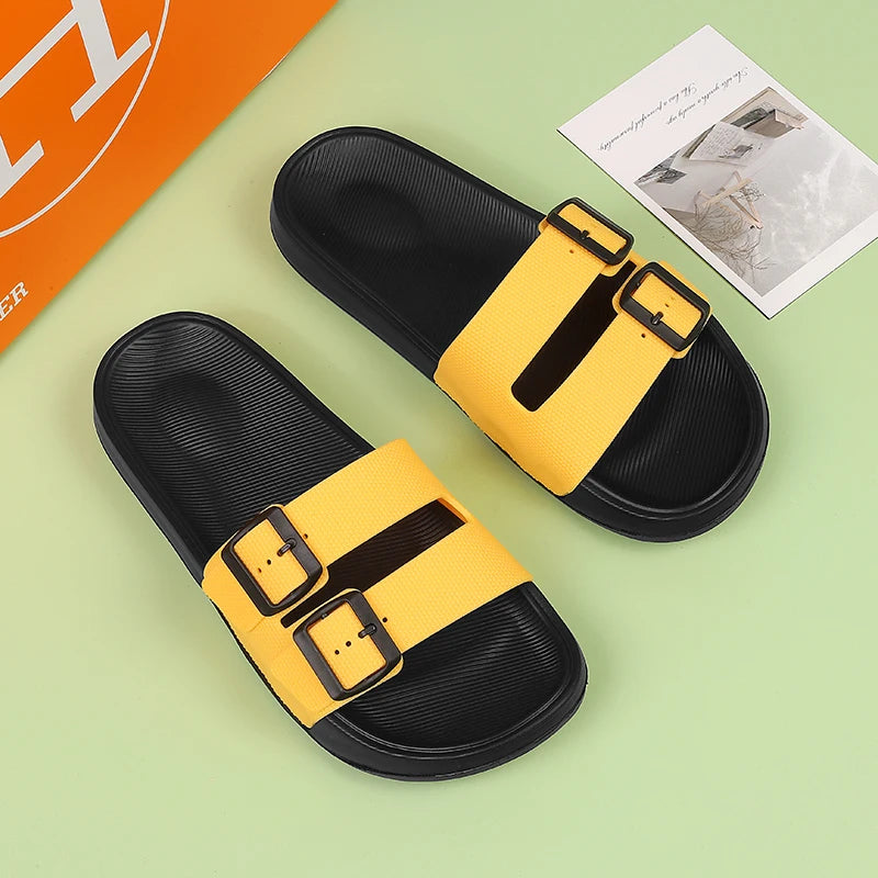 Leather Suede Sole Men Cork Slippers Summer Casual Double Buckle Non-slip Clogs Slides Women Slip on Flip Flop Men Shoes Unisex