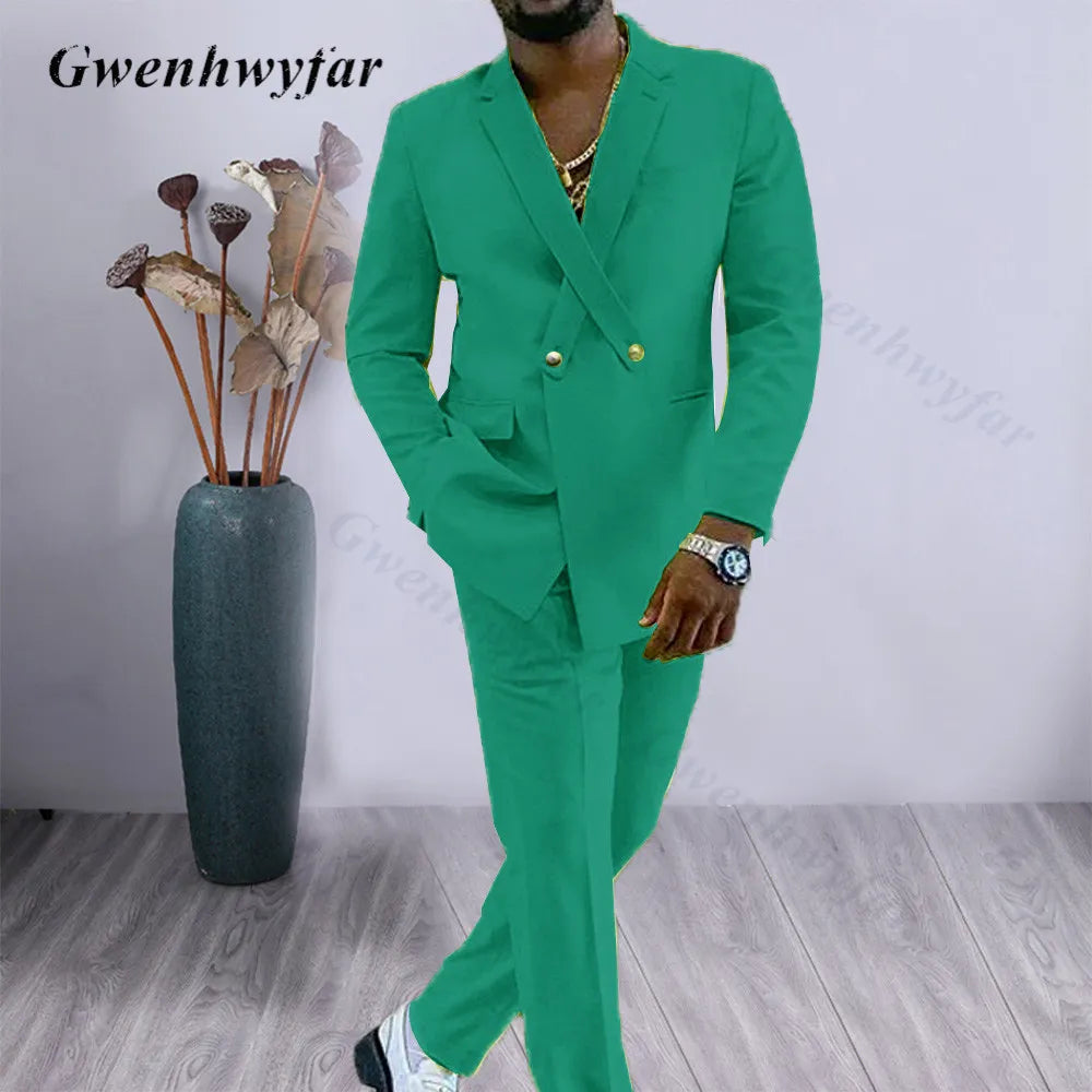 Gwenhwyfar Cross Lapel Design Men Suits Peacock Green Party Blazer Pants 2022 Groomsmen Wedding Tuxeos