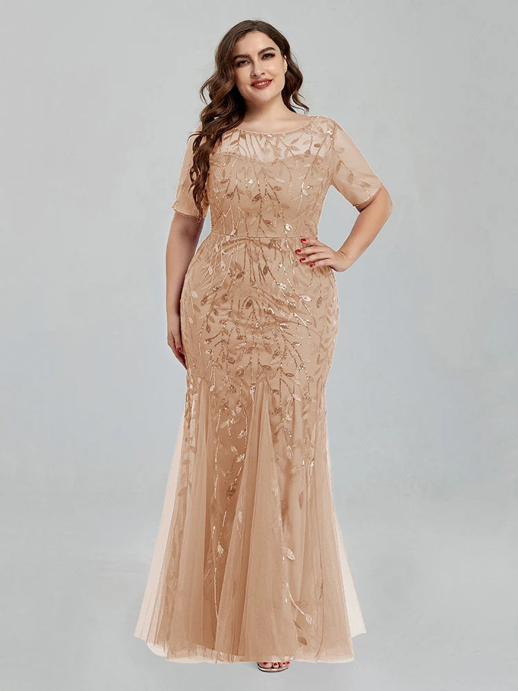 Women Plus Size Long Dresses 2023 New Summer Formal Luxury Lace Sequin Chic Elegant Turkish Wedding Evening Party Prom Clothing