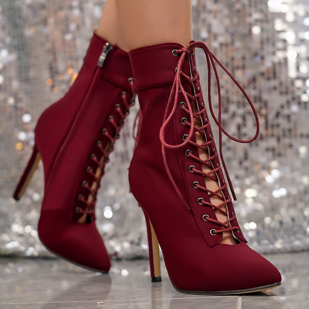 2023 Autumn/Winter New Women's Boots Fashion Pointed Lace Up Zipper Sexy Nightclub Show High Heel Short Boots