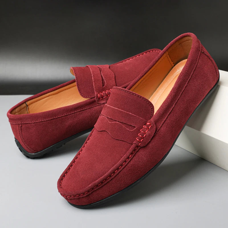 Cow Suede Slip On Men's Loafers Super Soft Genuine Leather Shoes For Men Plus Size 38-47 Driving Shoe Men Flats Casual Footwear