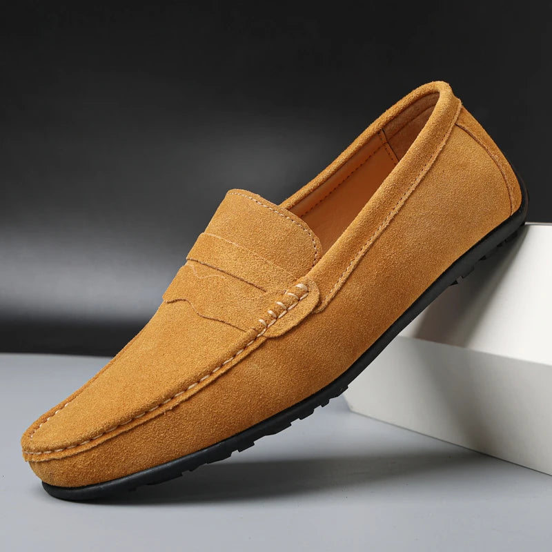 Cow Suede Slip On Men's Loafers Super Soft Genuine Leather Shoes For Men Plus Size 38-47 Driving Shoe Men Flats Casual Footwear