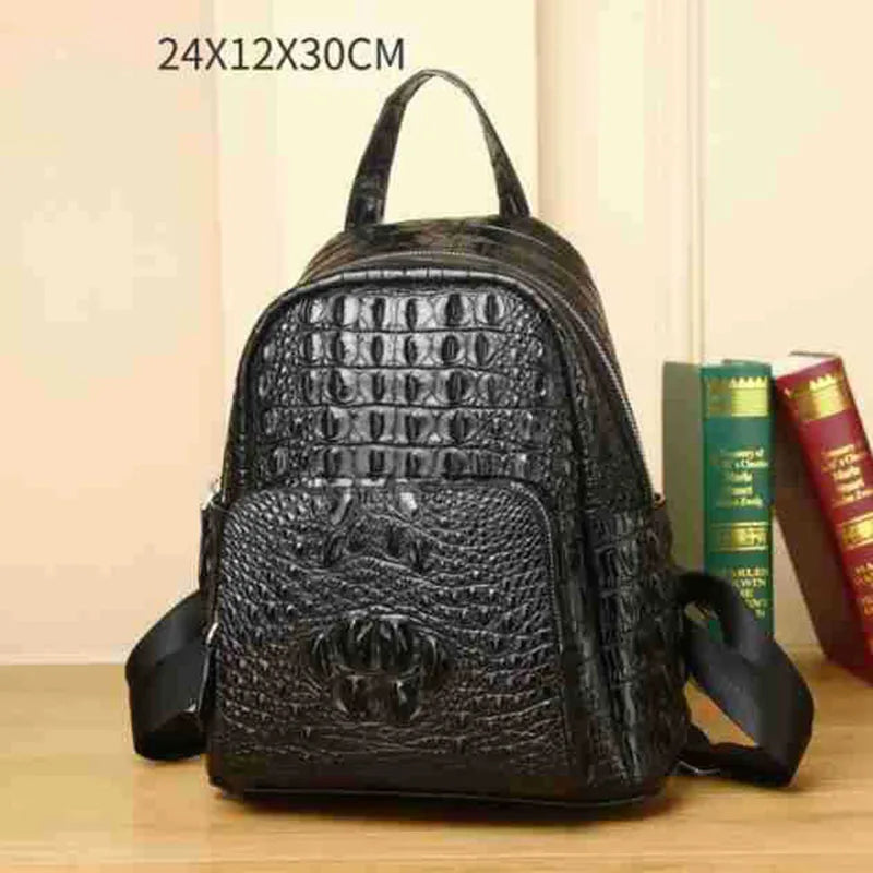 Fashion Real Cowhide leather backpack High quality crocodile patterned women's backpack balck Women's bag