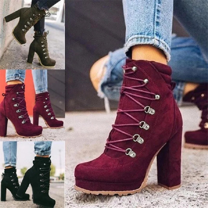 Women's Boots Thick Heel Rivet Ankle Boots Fashion Super High Heel Women's Shoes Autumn and Winter New Women's Casual High Heels