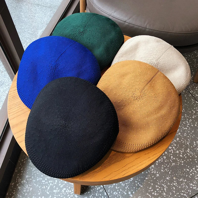 2024 Women Caps Beret Girl French Artist Hand Knitted Imitation Female Vintage Plain Elegant  Navy Hat Freeshipping Kang01