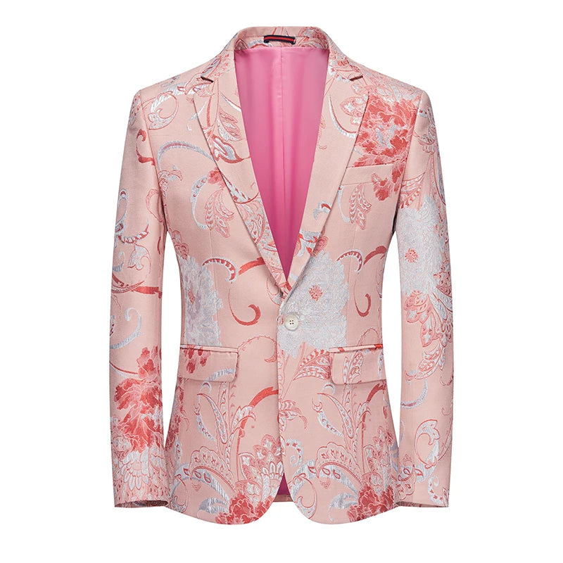 2023 Fashion New Men's Casual Boutique Business Wedding Host Slim Bronzing Suit Flower Jacket Dress Blazers Coat