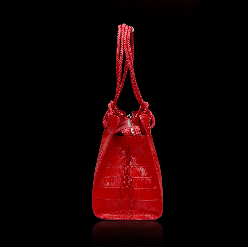 Luxury Genuine Leather Women's Bag Red Crocodile Pattern Ladies Handbags Tote Bag Fashion Travel Portable Shoulder Underarm Bags