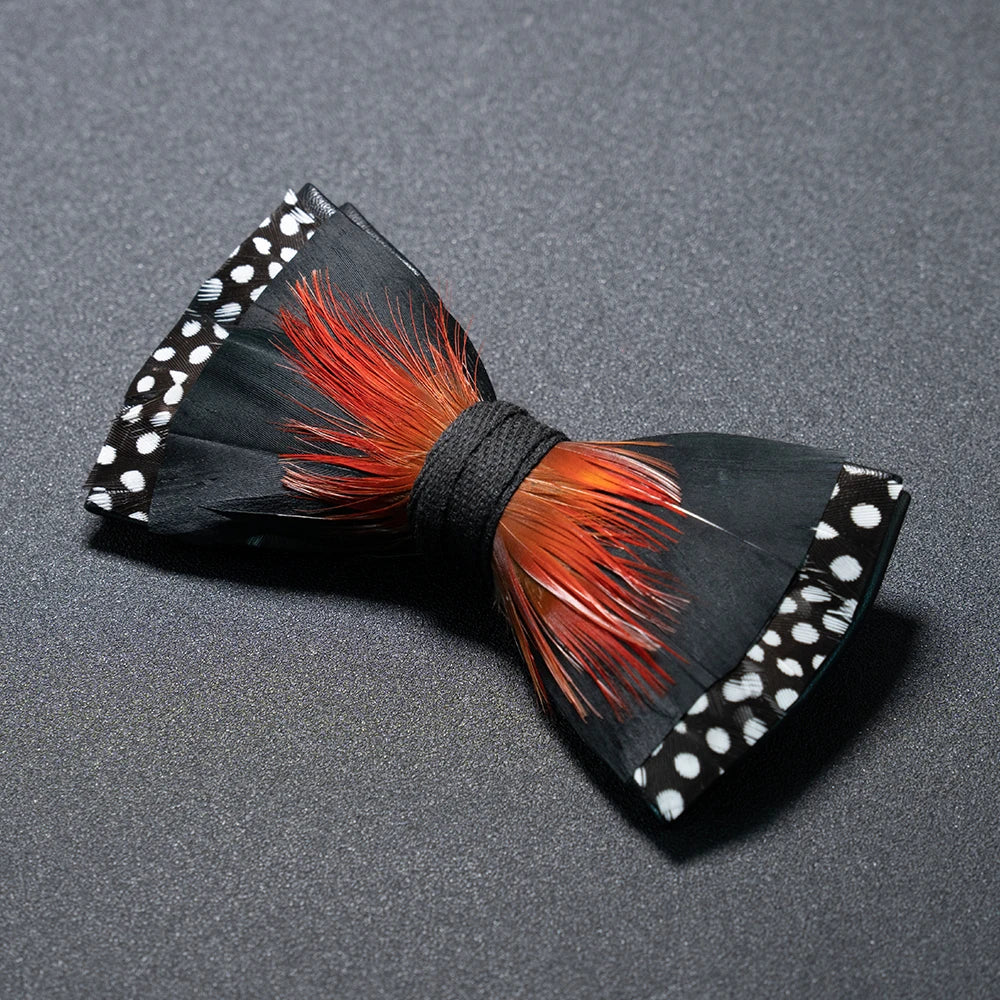 New Luxury Wedding Bow Tie for Men Classic Black Pre-tied Bowtie brooch Set Party feather Butterfly Knot Gift Man Accessories