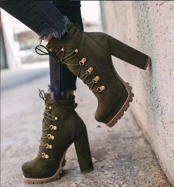 Women's Ankle Boots and High Heels Platform Women's Lace Up Women's Shoe Buckle Women's Short Boots New Plus Size 35-43