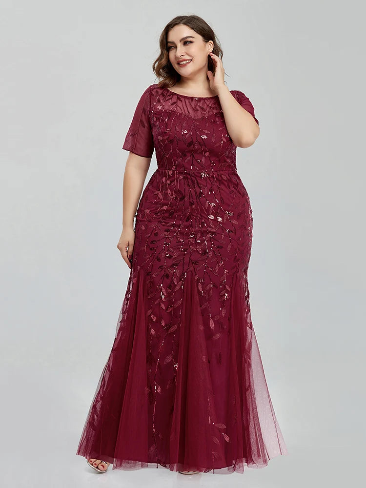 Women Plus Size Long Dresses 2023 New Summer Formal Luxury Lace Sequin Chic Elegant Turkish Wedding Evening Party Prom Clothing