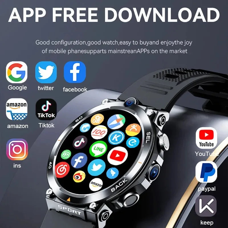 4G LTE Smartwatch For Men GPS HD Dual Camera SIM Talk NFC Heart Rate Health Monitoring Face Unlock Smart Watch For Android IOS