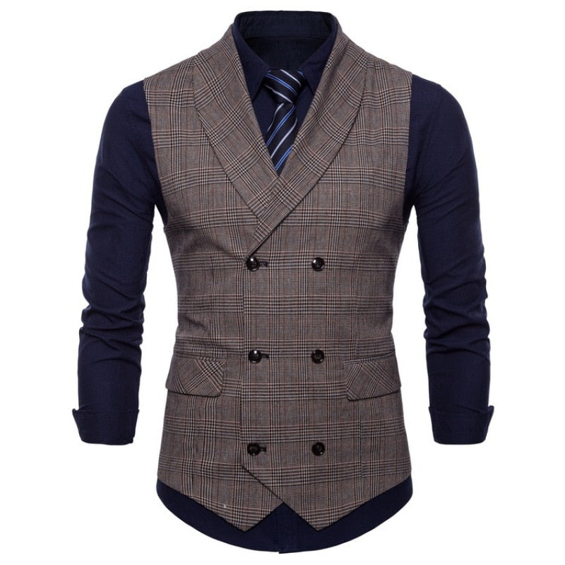 2023 New British Style Business Vest Fashion Slim Fit Casual Versatile Solid Color Personalized Plaid Mini Vest