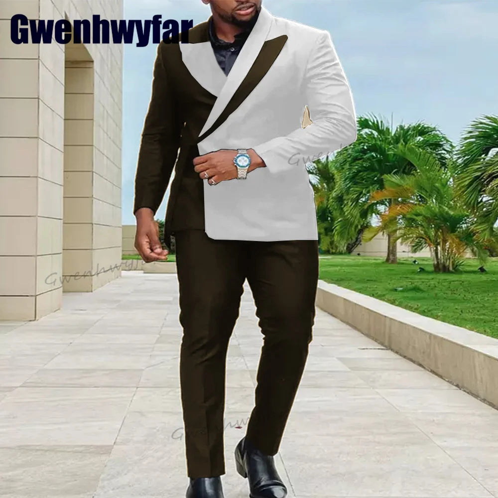 Gwenhwyfar Luxury Men Suits Slim Fit Peak Lapel Blazer Sets Pants 2023 New 2 Piece Set Prom Suit Tuxedo Wedding Evening Dresses