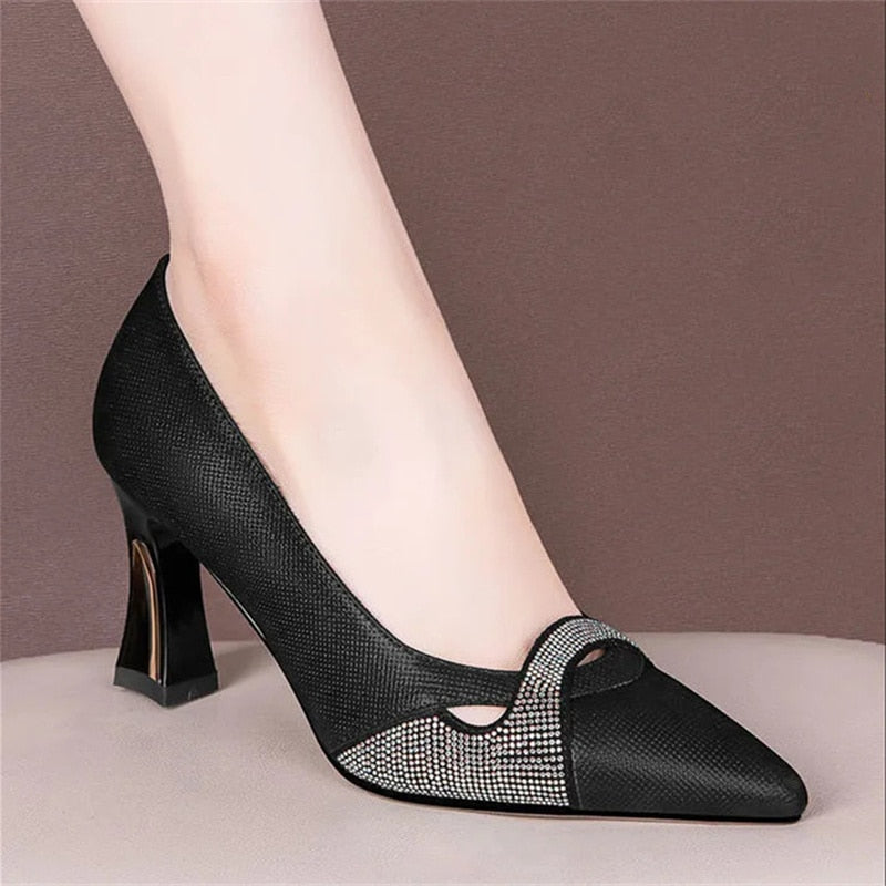 Women Classic Navy Blue Crystal Shining High Heel Shoes Lady Spring & Summer Comfort Stylish Pumps Mulheres De Salto Alto E357