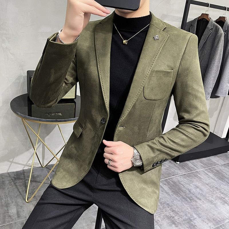 2023 Hombre Suit Leather Jacket Men Terno Masculino Men Clothing Deerskin Leather Jacket Blazer Men Casual Slim Blazer 6 Color