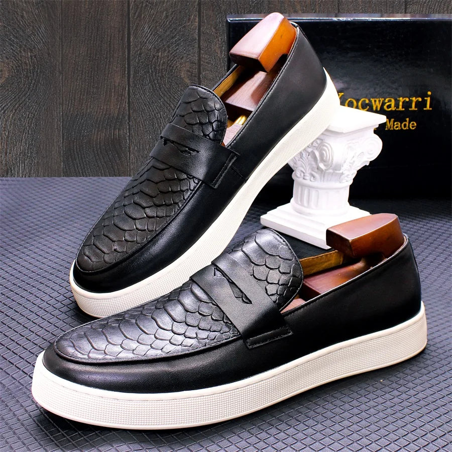 Genuine Leather Men's Dress Shoes Casual Comfort Handmade Shoes Crocodile Pattern Loafers Banquet Party Office Flat Men's Shoes