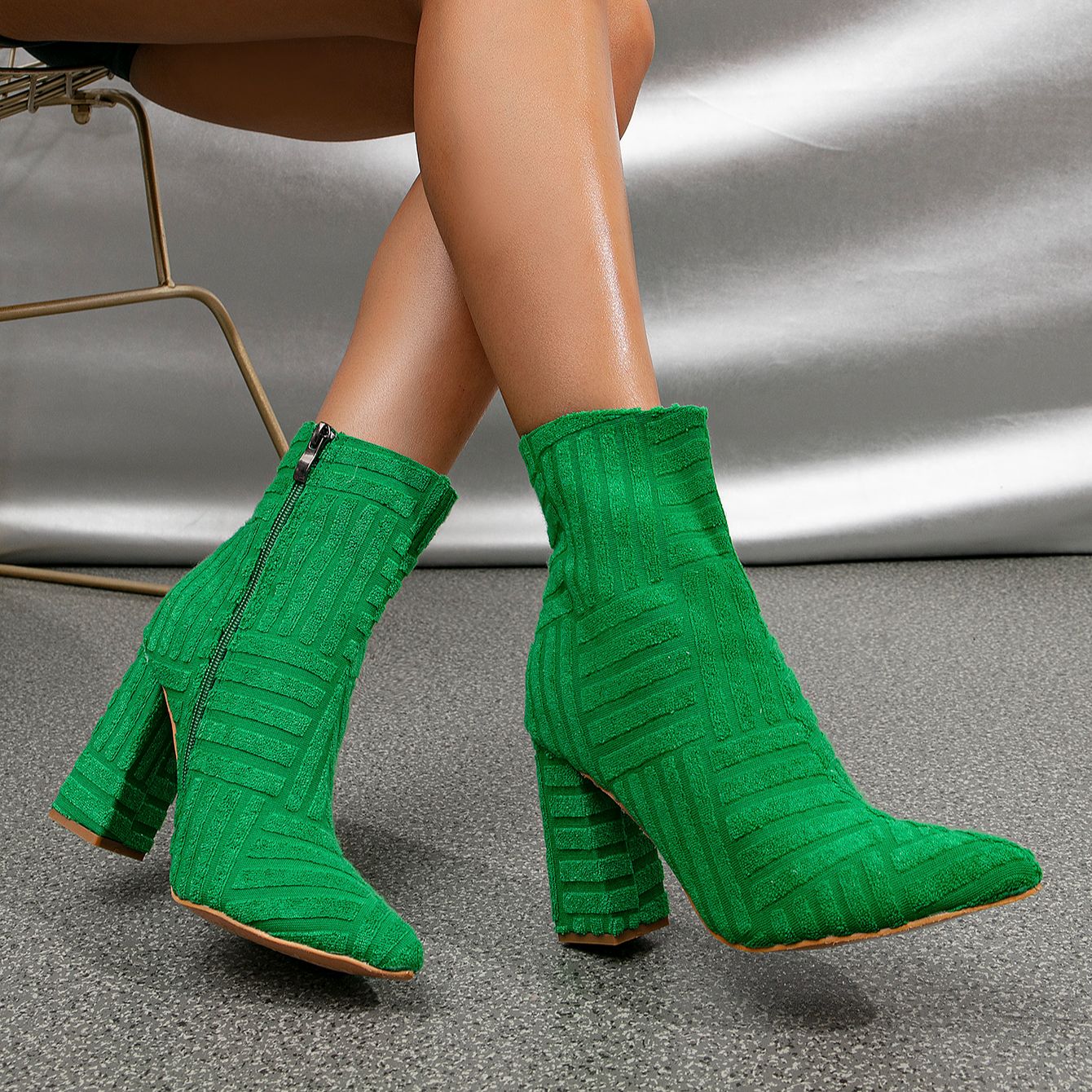 2023 Autumn/Winter Fashion Green Women Boots Pointed Suede Zipper High Heel Ankle Boots Party Wedding Shoes Size 35-42